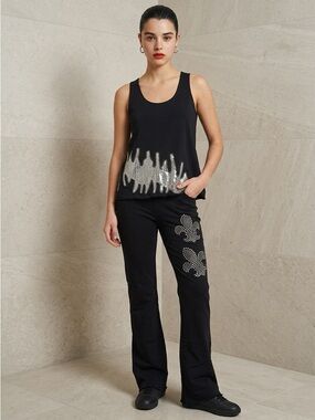 Black and silver sequenced top & pearl wide legged pants